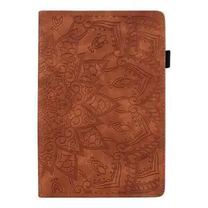 Folio Case for Kindle Paperwhite 10th/7th/6th/5th Gen (Prior to 2018), Techcircle Mandala Embossed PU Leather Slim Cover Lightweight Flexible TPU Elastic Band Protective Case with Card Slots, Brown