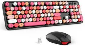 Wireless Keyboard and Mouse Combo - GEEZER Coal Black Full-Sized Colorful Keyboard 104 Keys - USB 2.4 G Receiver Plug and Play with Round Keycap Typewriter Keyboards, for Windows, PC, Laptop, Desktop