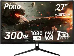 Pixio PXC279 Wave 27 inch 300Hz Refresh Rate FHD 1080p Resolution 1650R Curved Fast VA Panel 1ms GTG Response Time Adaptive Sync HDR Curved Gaming Monitor