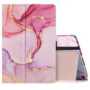 MoKo Case Fits All-New Amazon Kindle Fire HD 10 & 10 Plus Tablet (13th/11th Generation, 2023/2021 Release) 10.1" - Slim Folding Stand Cover with Auto Wake/Sleep, Marble Light Pink Gold