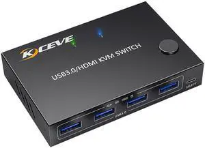 KCEVE 4K KVM Switch 1 Monitors 2 Computers HDMI, USB 3.0 KVM Switch 2 Ports 4K@60Hz for 2 Computer Share Keyboard Mouse, with Wired Remote