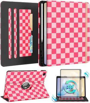 Kidcube for Samsung Galaxy Tab A9 Plus Case 11 Inch - for Women Girls Cute Rotating Stand Folio Cover with Pencil Holder & Card Slot Girly Plaid Unique Design Teens for Samsung A9 Plus Tablet Cases
