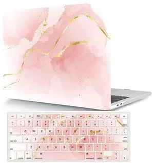 Bandless Case Compatible with MacBook Pro 13 inch 2020 2019 2018 2017 2016 Release A2338(M1) A2251 A2289 A2159 A1989 A1706 A1708, Plastic Hard Shell Cover & Keyboard Skin - Pink Marble