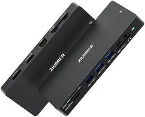 ZIUMIER Laptop Docking Station, 12 in 1 USB C Docking Station Dual Monitor - Single 8K or Dual 4K Displays, 1 HDMI, 1 DP, 100W PD, 3x10Gbps USB-A/C Data, 5Gbps USB-A Data, Ethernet, Audio, SD/Micro SD