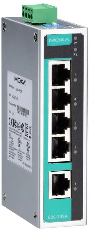 MOXA EDS-205A-T - 5 Ports Unmanaged Ethernet Switch, -40 to 75°C Operating Temperature