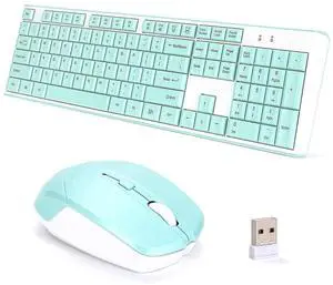 Green Keyboard and Mouse Set, 2.4G USB Wireless Connection Full-Sized Standard Keyboards and Silent Optical Mice for Study Office Use (1)