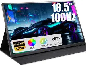 Maovz Portable Monitor, 1080P FHD 100Hz IPS Screen, 125% sRGB HDMI USB-C External Monitor for Laptop PC, Travel Second Display with Kickstand Case (18.5)