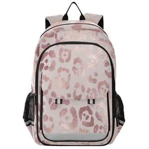 ALAZA Rose Gold Leopard Cheetah Print Pink School Backpacks Middle High Schoolbag Lightweight Bookbag Large Capacity Laptop Backpack