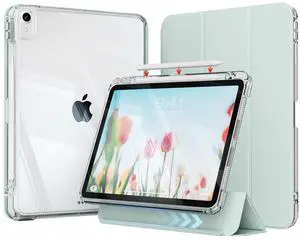 zoyu Hybrid Case for iPad Air 11 Inch M3 2025/M2 2024, iPad Air 5th/4th Generation Case 2022/2020 10.9 Inch with Pencil Holder, Detachable Sliding Cover with Clear Hard Back Shell (Light Green)