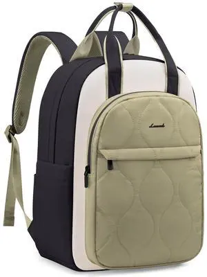 LOVEVOOK Laptop Backpack for Women, College Travel Backpack Puffer Womens Backpack for 15.6 Inch Laptop, Water-Resistant Quilted Casual Daypack, Green