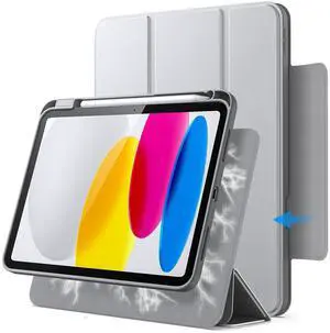 JETech Magnetic Detachable Case for iPad (A16) 11th/10th Generation (2025/2022) with Pencil Holder, Removable Rotating Clear Cover, Portrait/Landscape Stand with Raised Screen View (Silver)