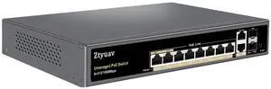 Ztyuav 12-Port Full Gigabit Unmanaged PoE Switch with 8 PoE+ Ports @120W, 2 Uplink and 2 SFP Slots-IEEE802.3af/at, QoS, PD Auto-Detection, VLAN Mode, Metal Fanless Network Switch Plug & Play