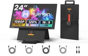 Hyangin 2025 Upgraded 24 Inch Large Portable Monitor for Laptop,1080P FHD 100Hz Portable Screen,120% sRGB IPS Portable Second Monitor with Adjustable Stand for Laptop, MacBook, Phones
