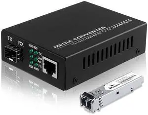 Fiber to Ethernet Media Converter with Gigabit Multi-Mode SFP LC Module, 1.25G SFP to 10/100/1000M RJ45, MMF, 850nm, up to 550m (1804 ft)