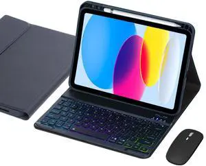 Keyboard Case for iPad (A16) 11th Gen 11 Inch 2025/ 10th Gen 10.9 2022, Wireless Rainbow Backlight Detachable Keyboard with Mouse, Thin & Light, Pencil Holder (Black)
