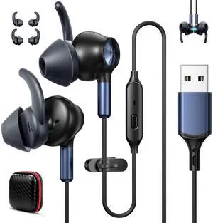 USB Earbuds with Microphone for PC Laptop, 7.5FT Wired USB A Computer Zoom Meeting Mute Headphones Headsets for Office School Desktop PS5 HiFi Noise Cancelling in Ear Corded Gaming Earphones with Mic