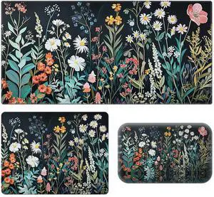 Desk Pad With Large Game Mouse Pad, Small Mouse Pad, Wrist Rest - Ergonomic Table Mat With Stitched Edge, Anti-Slip, Memory Foam for Home Office Gaming (23.611.8in) - Cute Black Flower