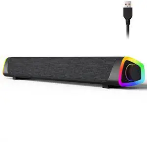 SOULION R30 Plus Bluetooth Computer Speakers for PC Desktop, All-in-one Control Button with 6 Modes LED Lights, Wired USB Powered Sound Bar, Surround Sound Portable SoundBar for Monitor Laptop Phone