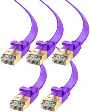 Maximm Cable CAT7 Flat Ethernet Cable, 5 Pack (Purple, 6ft) 10 Gbps, 600 MHz, Shielded RJ45 Gold Connectors Ultra-Thin Flexible Design for Home & Office Networking
