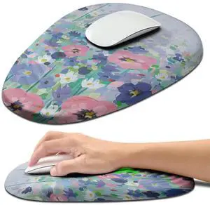 Hokafenle Ergonomic Mouse Pad Wrist Support with Stepped-Wedge Design, Wrist Rest Pain Relief Mousepad Filled with Memory Foam, Carpal Tunnel Mousepad for Wireless Mouse(12x8 inch, Painting Flowers)