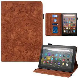 Kindle Fire HD 8 2020 Case, RASUNE PU Leather Stand Case with Card Slot for All-New Amazon Kindle Fire HD 8 Tablet 2020 (10th Generation) & Fire HD 8 Plus 2020 (10th Gen) -Brown