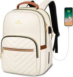 MATEIN Backpack for High School Girls, Large Capacity 17 Inch Laptop Backpack with Multiple Pockets, Water Resistant College Work Bag with USB Charging Port, Lightweight Daypack for Travel, Beige