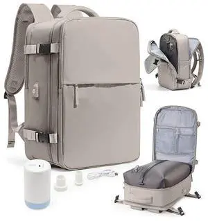 Vacuum Seal Travel Backpack with Air Pump,Compression Vacpack Waterproof Carry On Backpack for Travel Women Men with Vacuum System,Airlines Approved Daypack Laptop Space Saver Bags,GreyBrown
