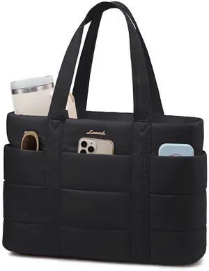 LOVEVOOK Tote Bag for Women, Large Puffer Work Tote Bag for 17.3 Inch Laptop, Lightweight Travel Bag with Zipper Gifts for Women