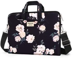 MOSISO Laptop Shoulder Bag Compatible with MacBook Air 13 inch M2 A2681 M1 A2337 A2179 A1932/Pro 13 inch M2 M1 A2338 A2251 A2289 A2159 A1989 A1706 A1708, Camellia Carrying Sleeve with Belt, Black