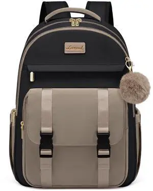 LOVEVOOK School Backpack for Teen Girls, Cute Student Backpack Purse Kid Bookbag for 14-16 Teenage, Back to School Backpacks Fit 15.6 Inch Laptop, Large College Travel Bag, Black-Khaki