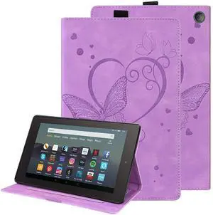 Dteck Case for All-New Fire 7 Tablet Case 7" 12th Generation 2022 Release,Embossed Butterfly PU Leather Multi-Angle Viewing Folio Stand Cases for Amazon Kindle Fire 7 2022 12th Generation,Purple