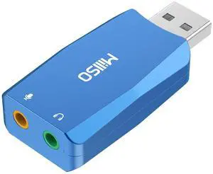 MillSO External USB Sound Card with Internal Recording Function, Portable USB to 3.5mm Audio Jack Adapter for PC, Computer, Recording, Training, Streaming, Podcasting - Blue
