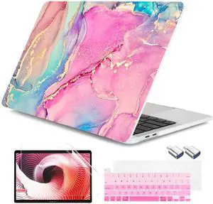 DONGKE for MacBook Pro 13 Inch Case 2023 2022-2016 Release M2 A2338 M1 A2251 A2289 A2159 A1989 A1706 Touch Bar & Touch ID, Hard Case Shell with USB C to USB Adapter &Keyboard Cover, Marble