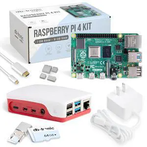 Raspberry Pi 4 2GB Starter Kit | 64GB Edition | Oficial USB-C Power Supply | Oficial Case| 4K Micro HDMI Cable 1m | Heatsink