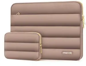 MOSISO 14 inch Laptop Case, 14 inch Puffy Laptop Sleeve Compatible with HP Lenovo Dell ASUS Acer, HP Stream, Dell Latitude, Lenovo IdeaPad, Polyester Horizontal Bag with Small Case, Brown