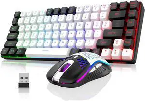 RedThunder K84 Wireless Keyboard and Mouse Combo, LED Rainbow Backlit Rechargeable Battery, 75% Layout TKL Ultra Compact Gaming Keyboard & Lightweight 3200 DPI Honeycomb Optical Mouse (White-Black)
