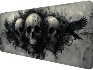 Ghost Skull Fog Desk Pad Mouse Pad Dark Skull Crow XL Mouse Pad Large Mousepad Extended Laptop Keyboard Mat Gaming Desk Pad Mouse Mat 31.5"x11.8" Office Computer Keyboard Laptop Home