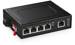 Industrial 5 Port Gigabit Solar POE Switch, 1 BT 60W PoE Port, Input DC 9V-57V to DC 48V Voltage Booster, IEEE802.3af/at/bt, Din Rail Wallmount Unmanaged Fanless IP40 Switch