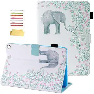 UUcovers for Amazon Kindle Fire HD 8 & Fire HD 8 Plus Tablet Case (12th/10th Generation,2022/2020) 8" with Pencil Holder/Pocket [Auto Sleep/Wake] PU Leather Stand Magnetic Cover, Elephant Flower Tree