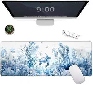 MYPOS Sea Turtle Beach Large Gaming Mouse Pad,Serene Seahorse Desk Mat,31.5x11.8x0.12in Extended Non-Slip Rubber Ocean Mousepad,Computer Desk Mat Gifts,Laptop Mice Pads Decor for Office Home