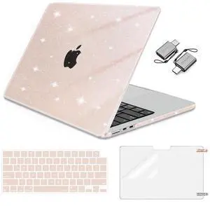 MOSISO Compatible with MacBook Air 13 inch Case 2025 2024 2023 2022 M4 A3240 M3 A3113 M2 A2681, Glitter Sparkly Hard Shell&Keyboard Skin&Screen Film&Type C for MacBook Air 13.6 inch Case, Chalk Pink