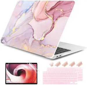 DONGKE Compatible with MacBook Air 13 inch Case 2021 2020 2019 2018 Release A2337 M1 A2179 A1932 with Retina Display & Touch ID, Plastic Hard Shell & Keyboard Cover - Marble