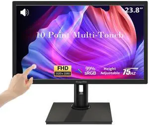 23.8 Inch Touchscreen Monitor FHD 1920x1080P, Height/Pivot/Swivel/Tilt Adjustable Desktop PC Touch Display with Built-in Speakers, HDMI, VGA, Type-B, 75Hz Computer Touch Screen Monitor, VESA, Black
