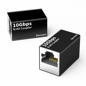 Dacrown RJ45 Ethernet Coupler 10Gbps, 2Pack Extender Adapter for Cat8 Cat7 Cat6 Cat5 Cat5e Ethernet Cable, 328ft Long Distance High Speed Connector, Female to Female Aluminum Alloy Black