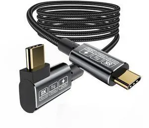 Yiicumhh USB C Thunderbolt 4 Cable 90 Degree, 240W Data Transfer Right Angle, 40Gbps and 8K Video, Compatible with Thunderbolt 3 and USB C Cord 6.6FT