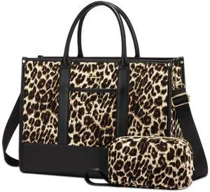 LOVEVOOK Laptop Bag for Women 17 inch Canvas Laptop Tote Bag Large Professional Teacher Purse Lightweight Computer Bag Briefcase Business Office, Black Brown