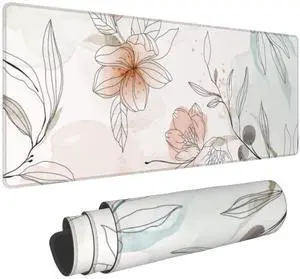 Abstract Art Flowers Desk Mat Watercolor Floral Boho XL Mouse Pad Large Mousepad Extended Vintage Aesthetic Laptop Keyboard Mat Cute Gaming Desk Pad Mouse Mat 31.5"x11.8" Office Desk Decor for Women