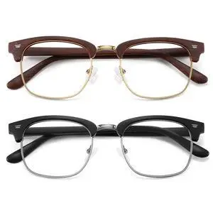 MEETSUN Blue Light Glasses Retro Half Frame Clear Lens - Anti-Eyestrain for Computer, Gaming & Phone Use | Women Men Fashion Bluelight Glasses(Black Frame+Brown Frame / 2 PACK)