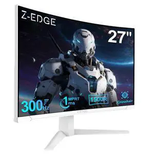 Z-Edge 27 inch Curved Gaming Monitor, FHD 1080P 300Hz Curved Monitor 1500R Computer Monitor, MPRT 1ms Monitor, 16.7M Colors, UG27S 2X DP 1.4 Ports and 2X HDMI 2.0 Ports (White