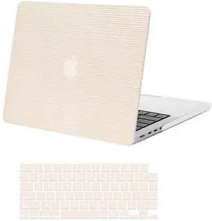 MOSISO Compatible with MacBook Pro 14 inch Case 2025-2021 M4 M3 M2 M1 A3112 A3185 A3401 A2918 A2992 A2779 A2442, Anti-Fingerprint Square Grid PU Leather Coated Plastic Hard Shell&Keyboard Cover, Beige